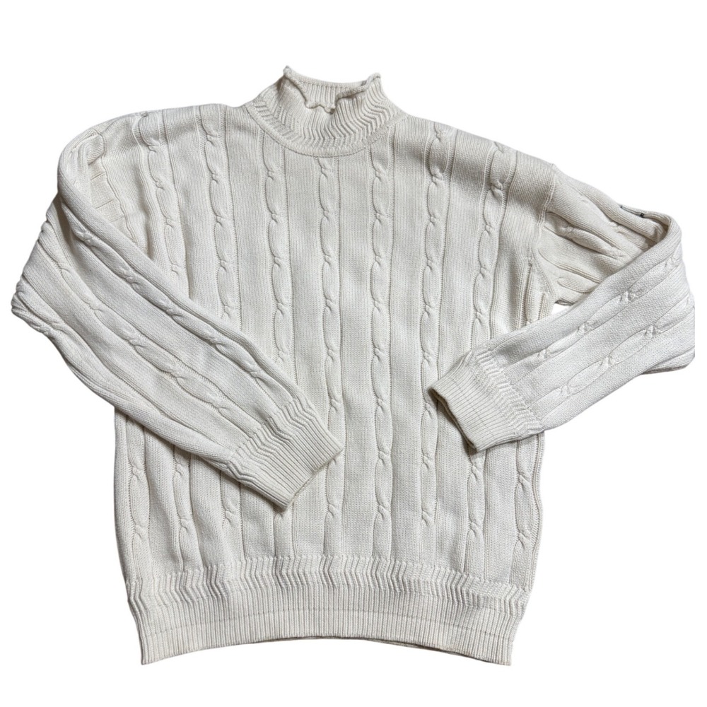 Helly Hansen Cable Knit Sweater Men's White Cotton Nautical Fisherman Pullover L